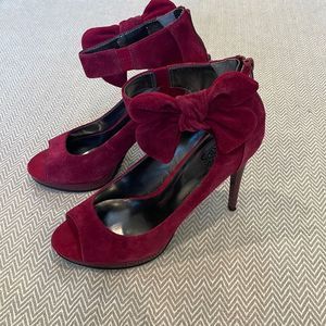 Carlos Santana Suede High Heeled Shoes With Bow Ankle Strap